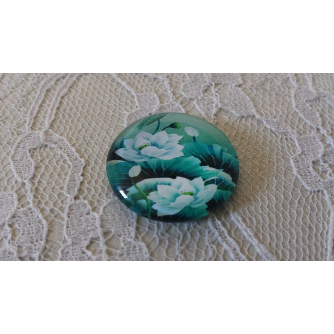 round glass cabochon 20mm flower 01-036 