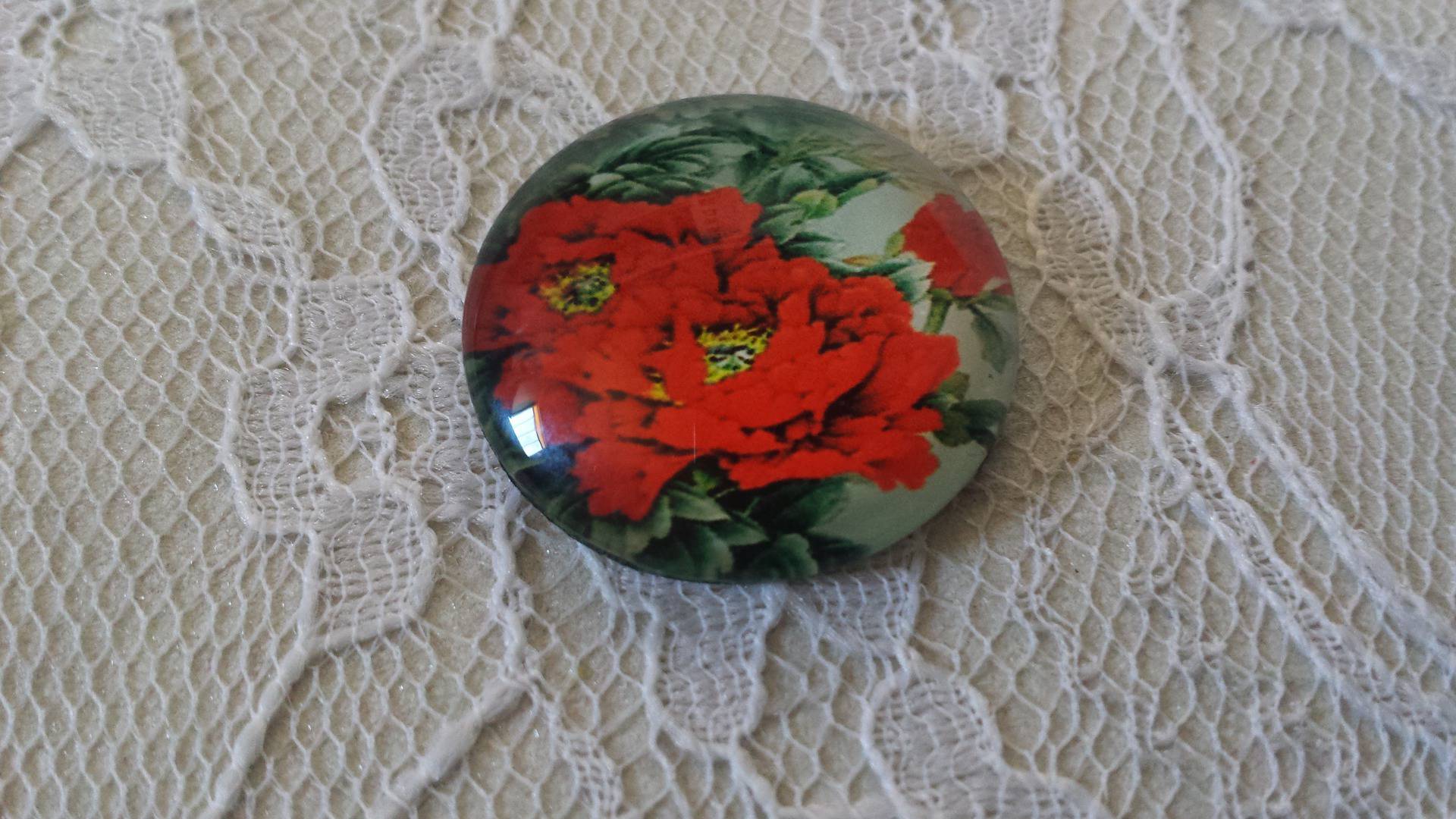 round glass cabochon 20mm flower 01-035 