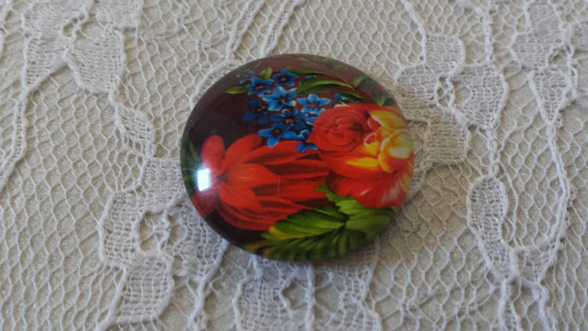 round glass cabochon 20mm flower 01-031 