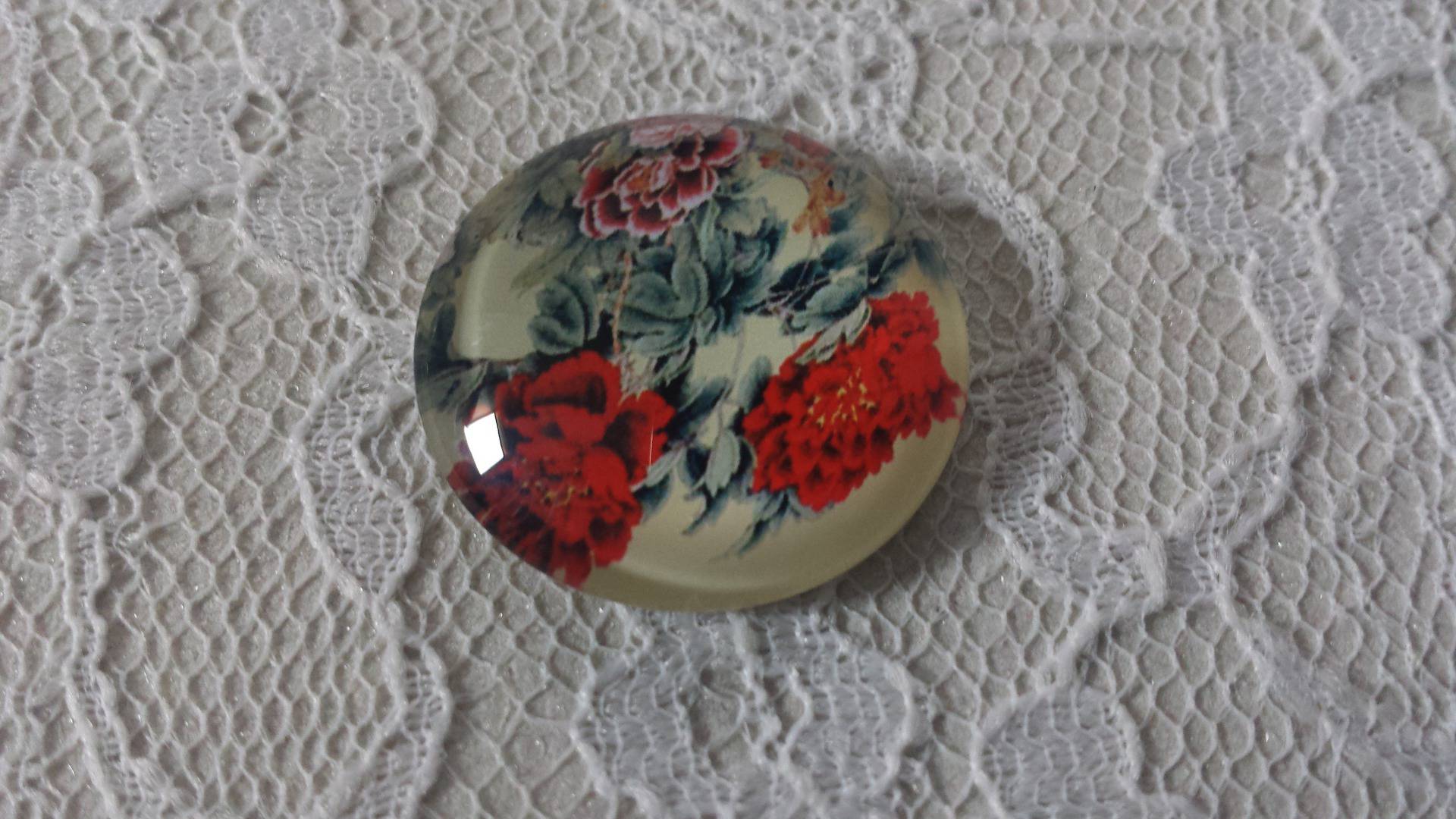 round glass cabochon 20mm flower 01-026 