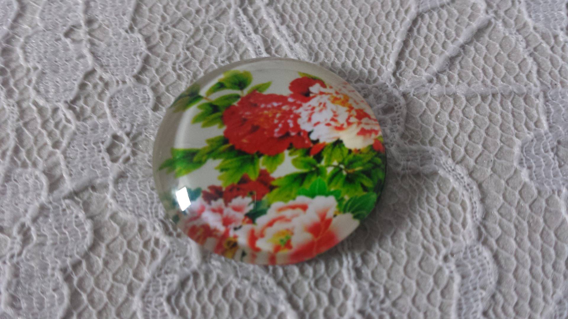 round glass cabochon 20mm flower 01-021 