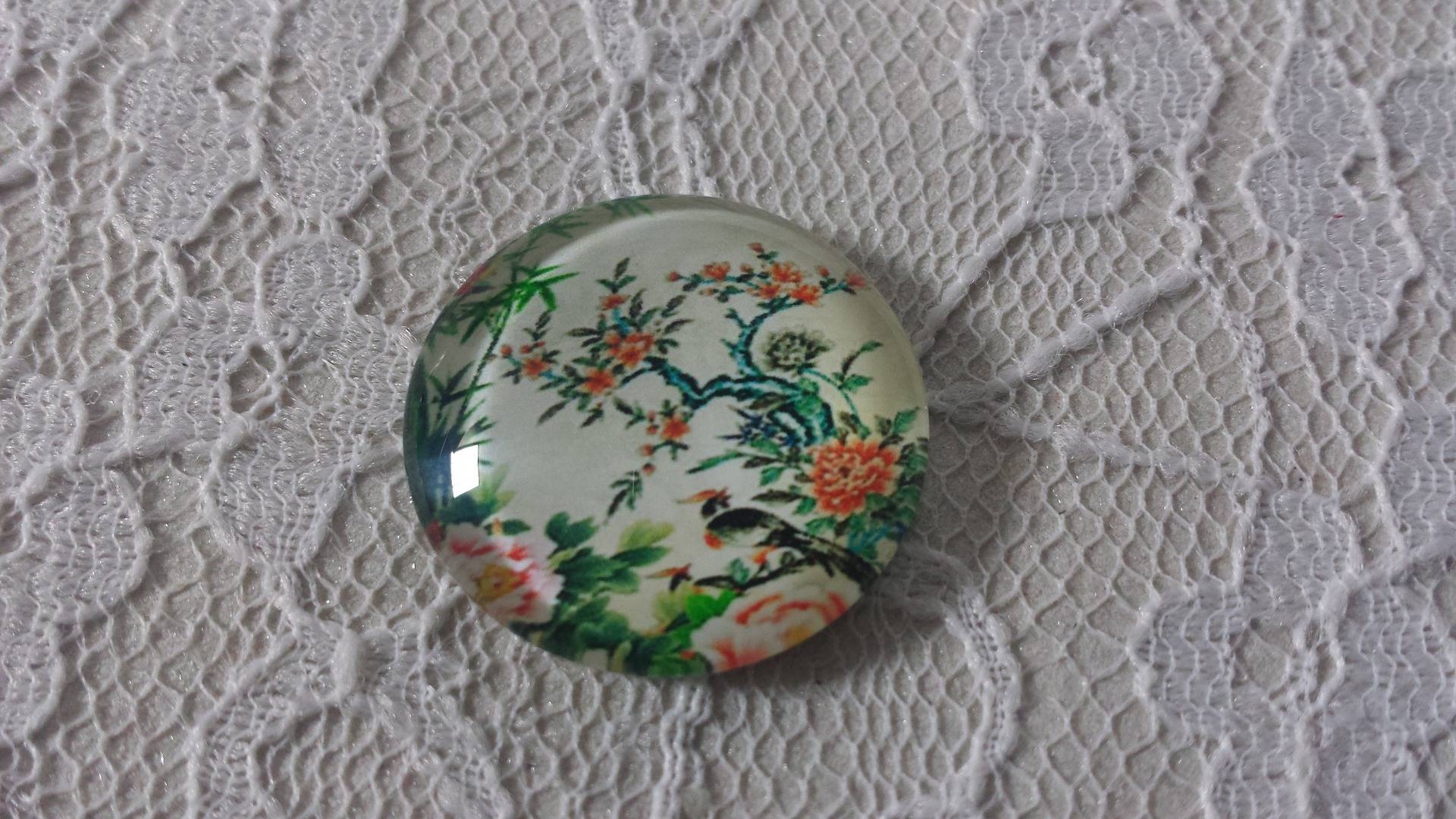 round glass cabochon 20mm flower 01-006 