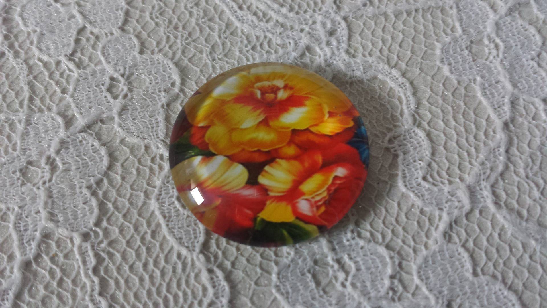 round glass cabochon 20mm flower 01-004 