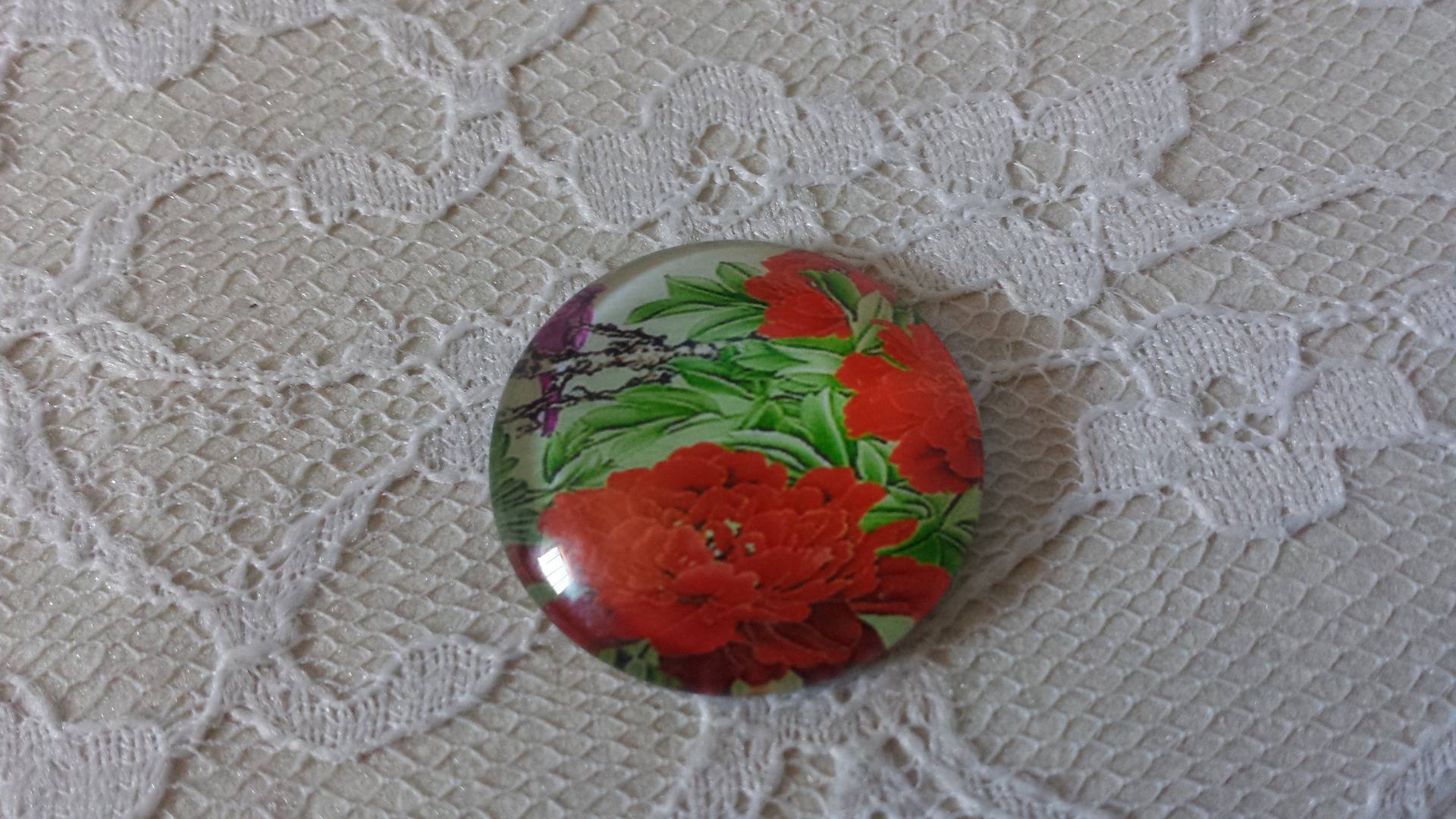 round glass cabochon 25mm flower 01-045 