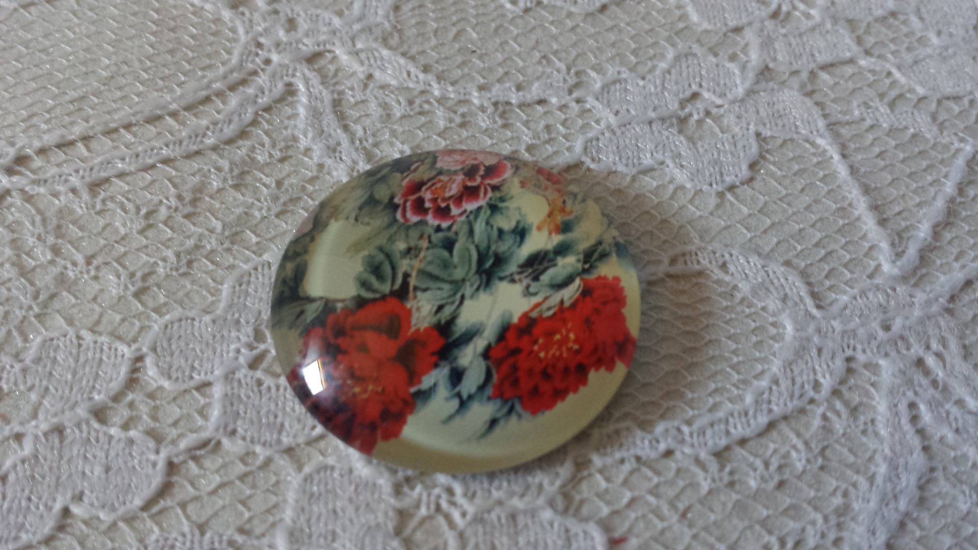 round glass cabochon 25mm flower 01-042 