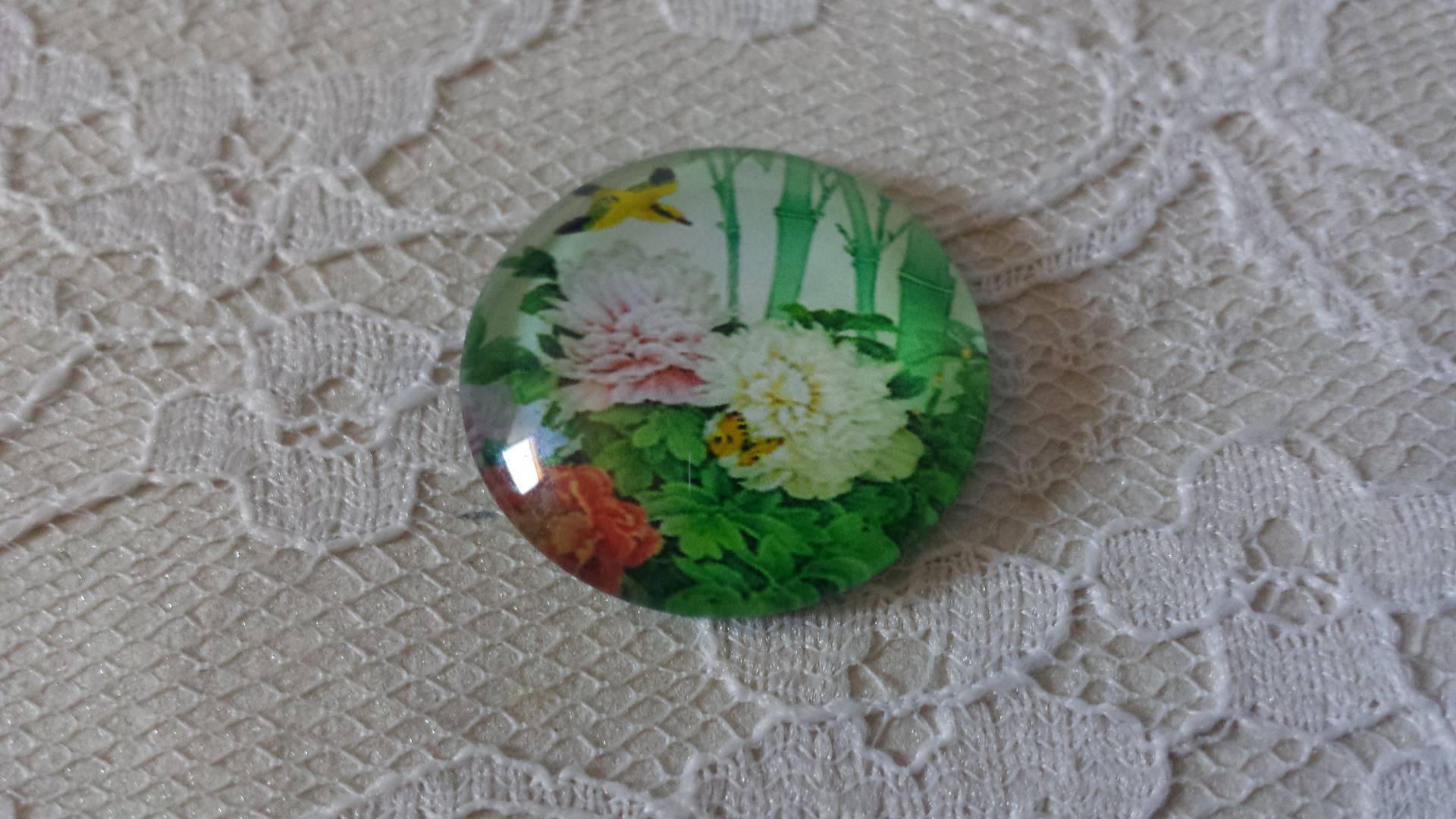 round glass cabochon 25mm flower 01-041 