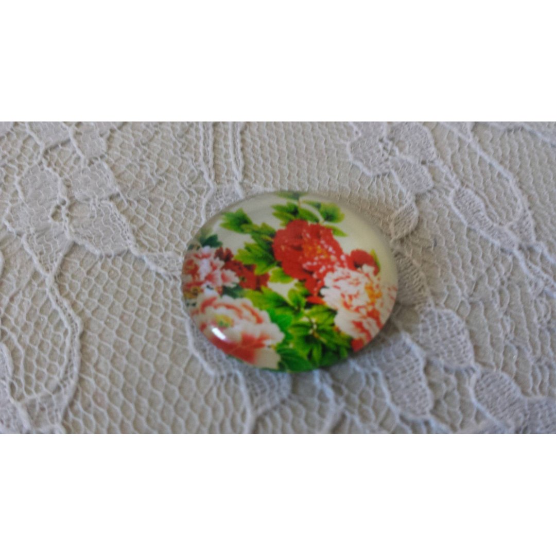 round glass cabochon 25mm flower 01-040 