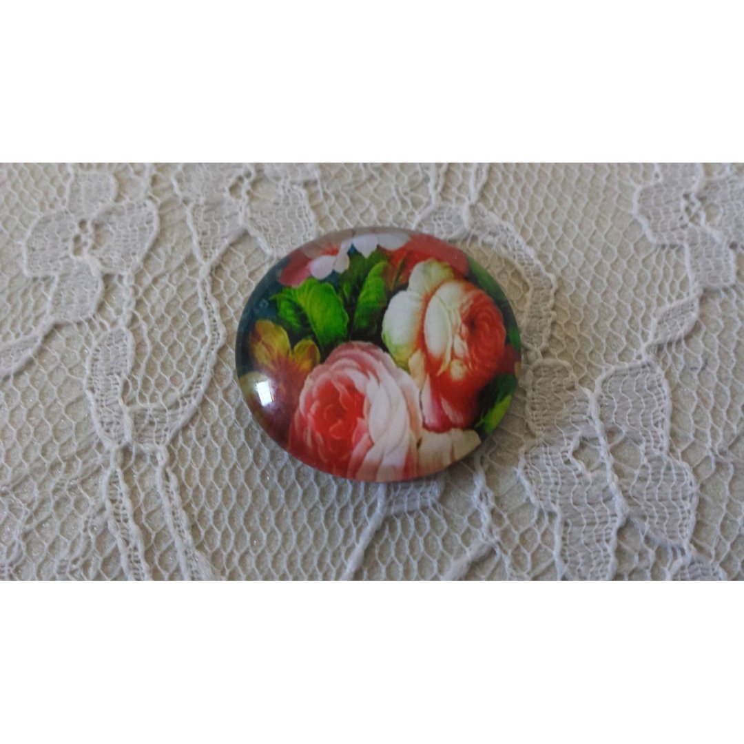 round glass cabochon 25mm flower 01-039 