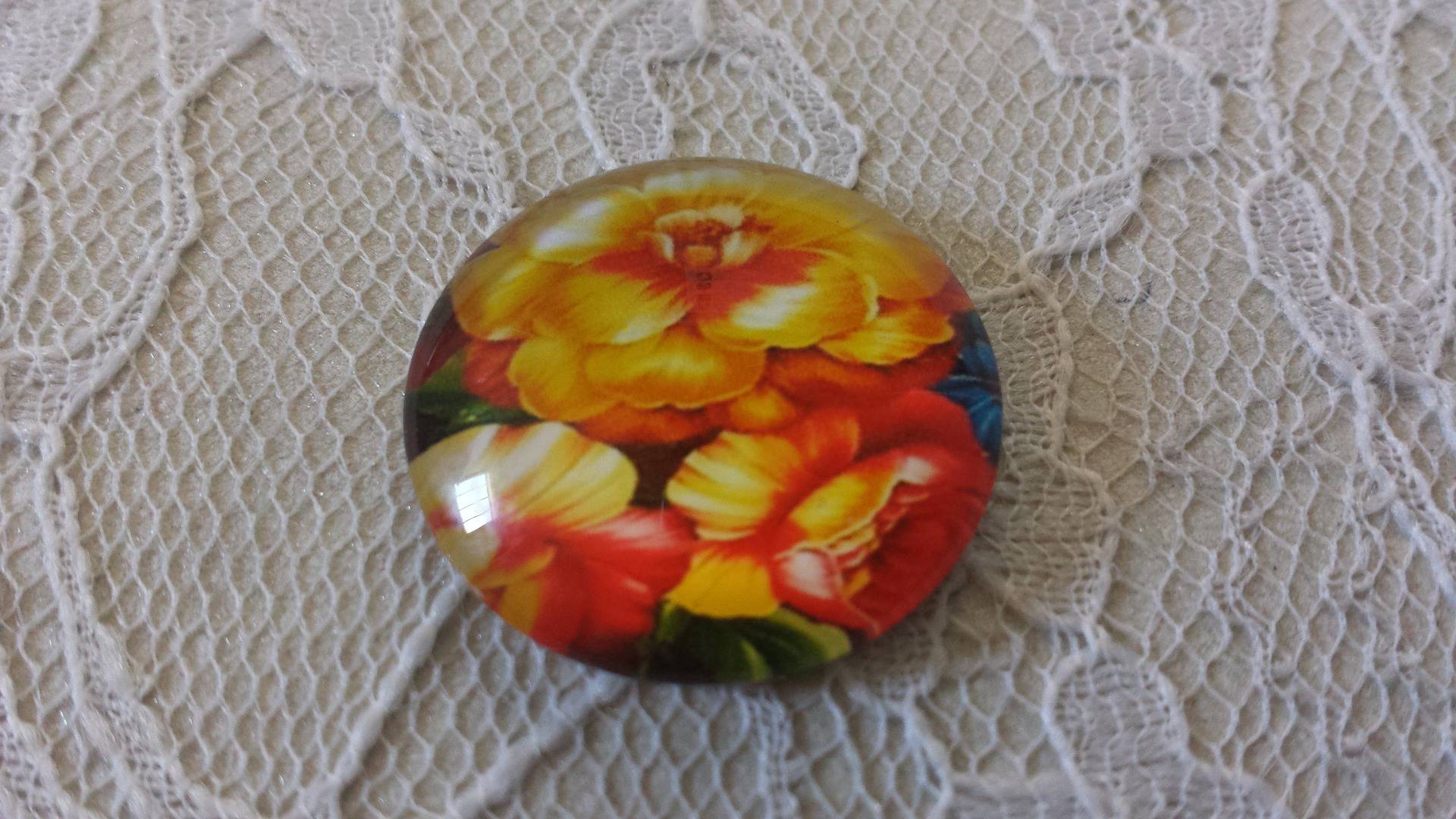 round glass cabochon 25mm flower 01-038 