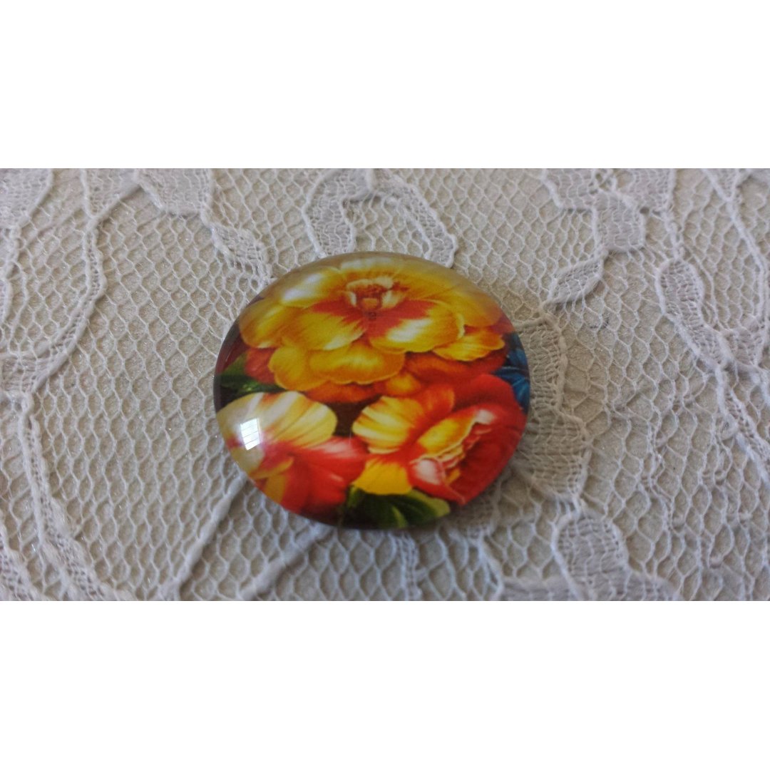 round glass cabochon 25mm flower 01-038 