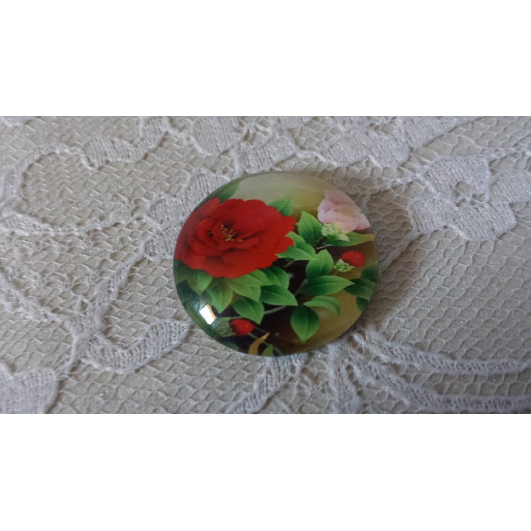 round glass cabochon 25mm flower 01-033 