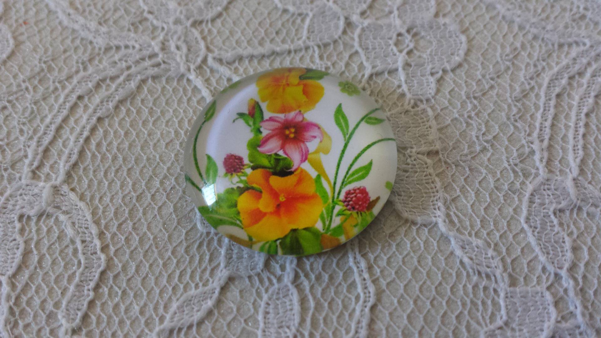 round glass cabochon 25mm flower 01-028 