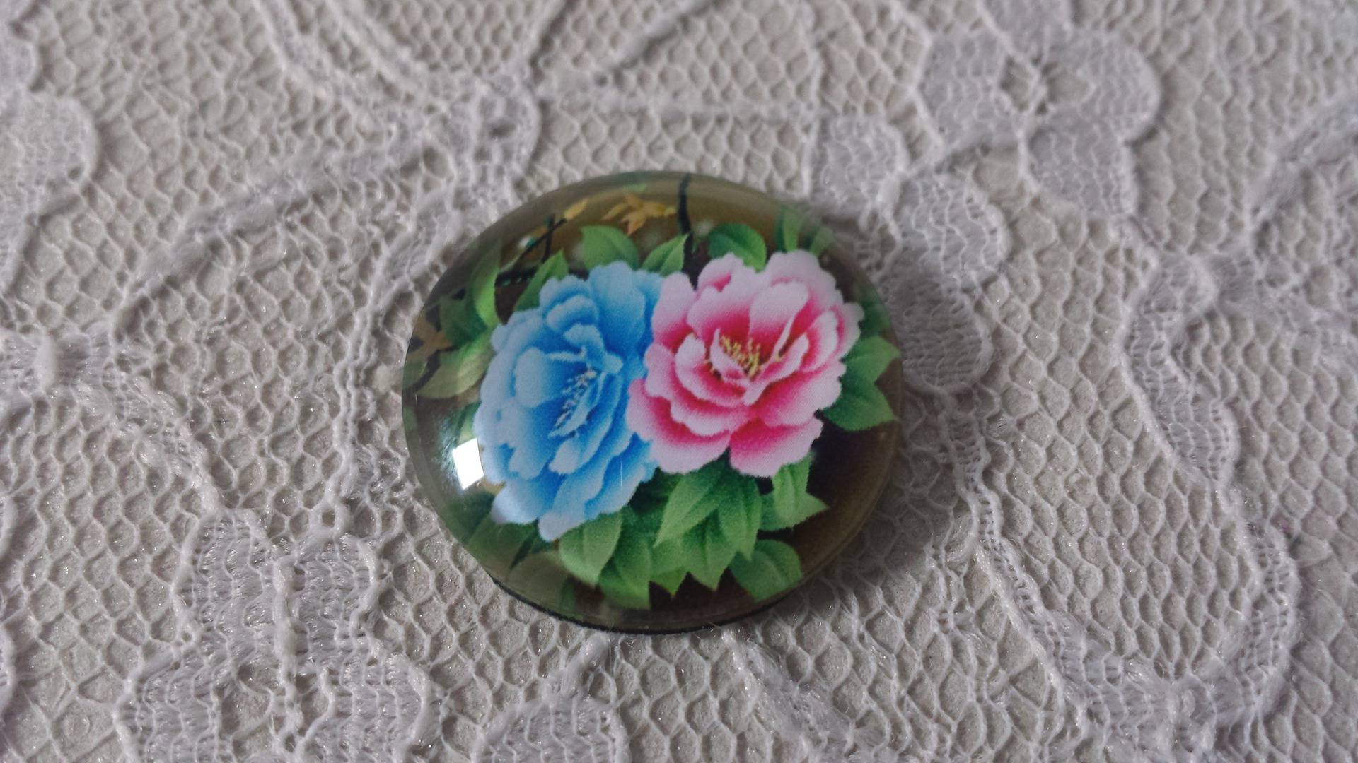 round glass cabochon 25mm flower 01-016 