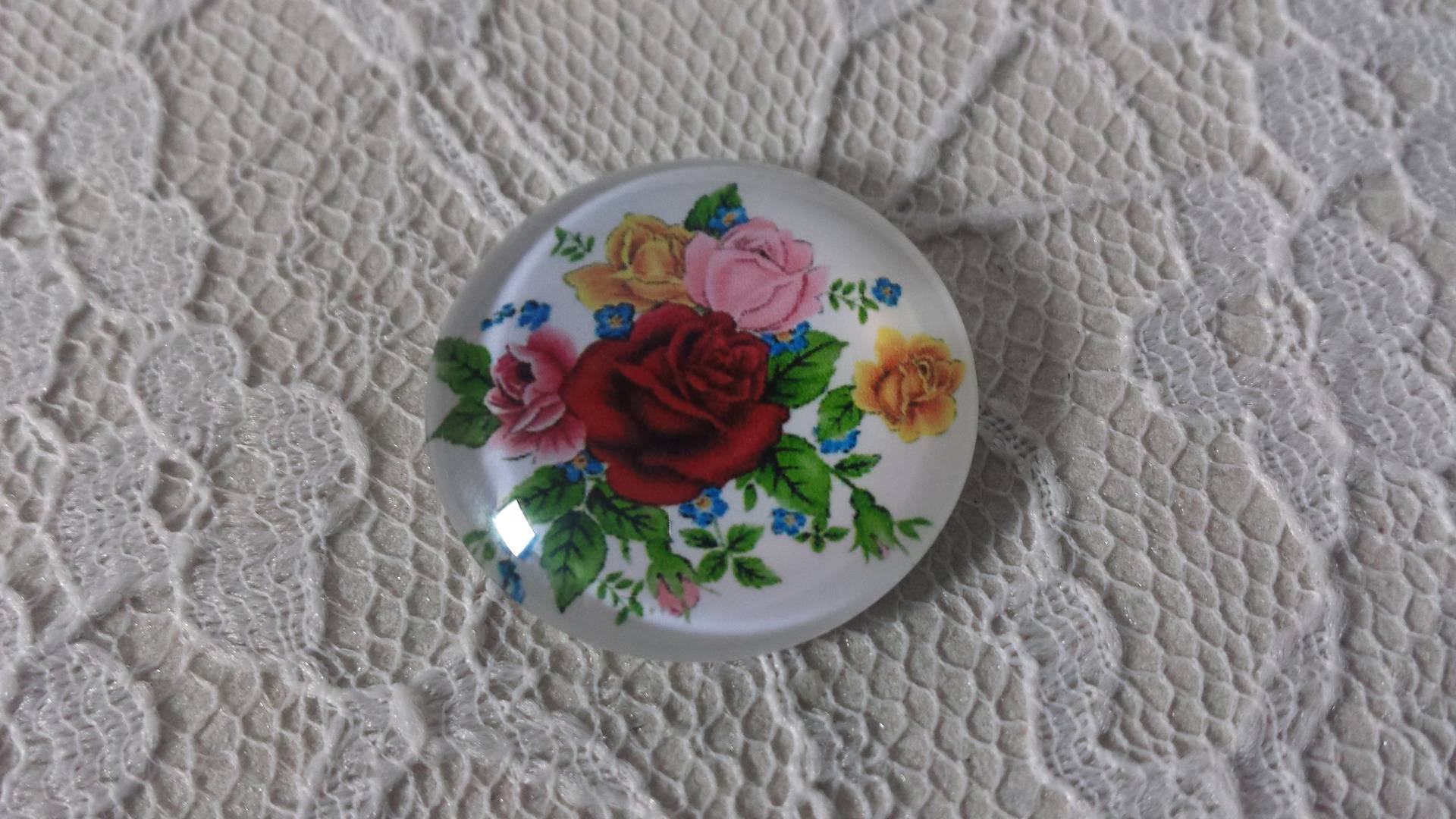 round glass cabochon 25mm flower 01-014 