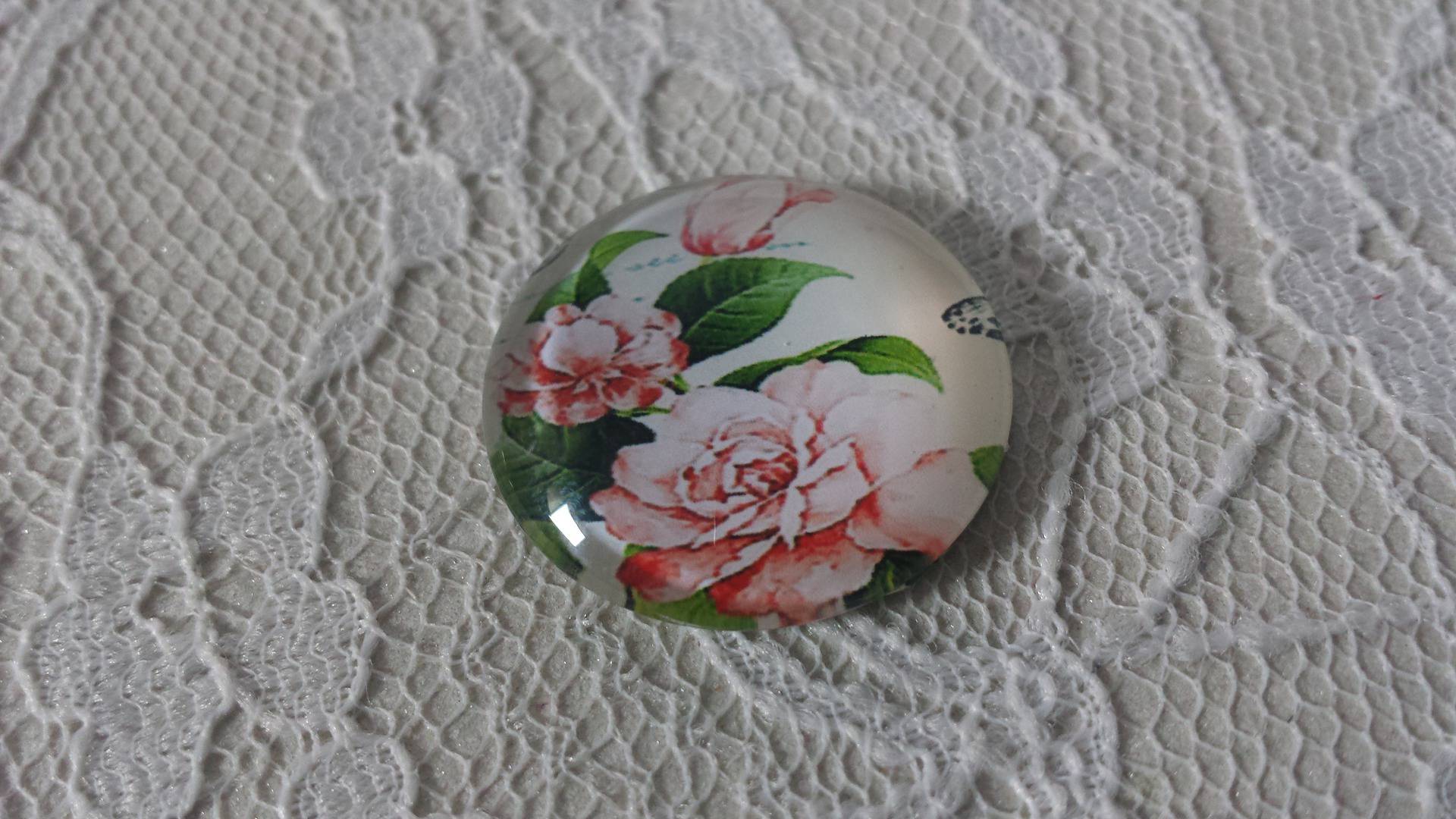 cabochon rond en verre 25mm fleur 01-009 