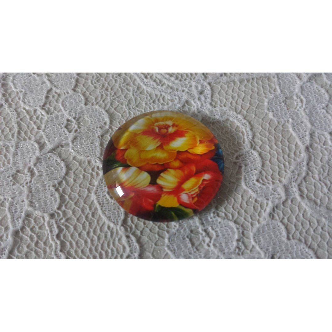 round glass cabochon 25mm flower 01-004 