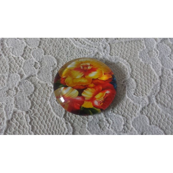 round glass cabochon 25mm flower 01-004 