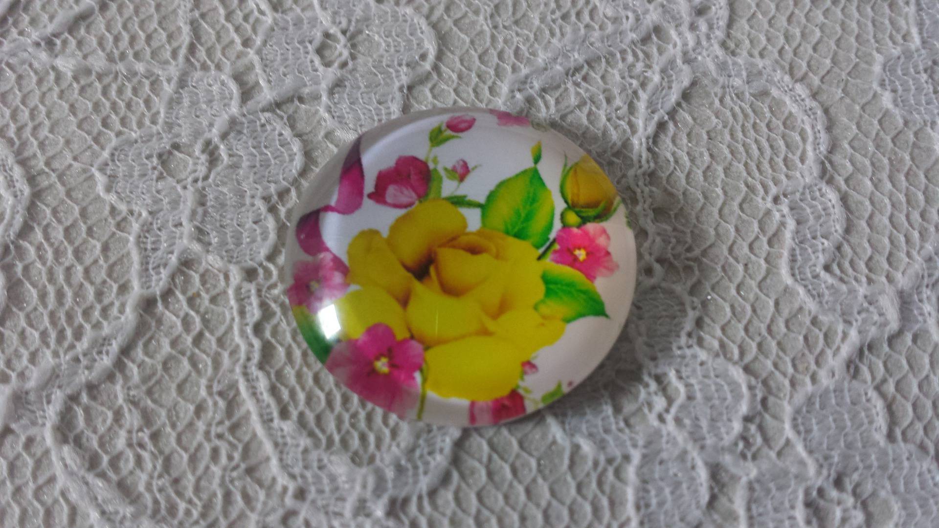 round glass cabochon 25mm flower 01-002 