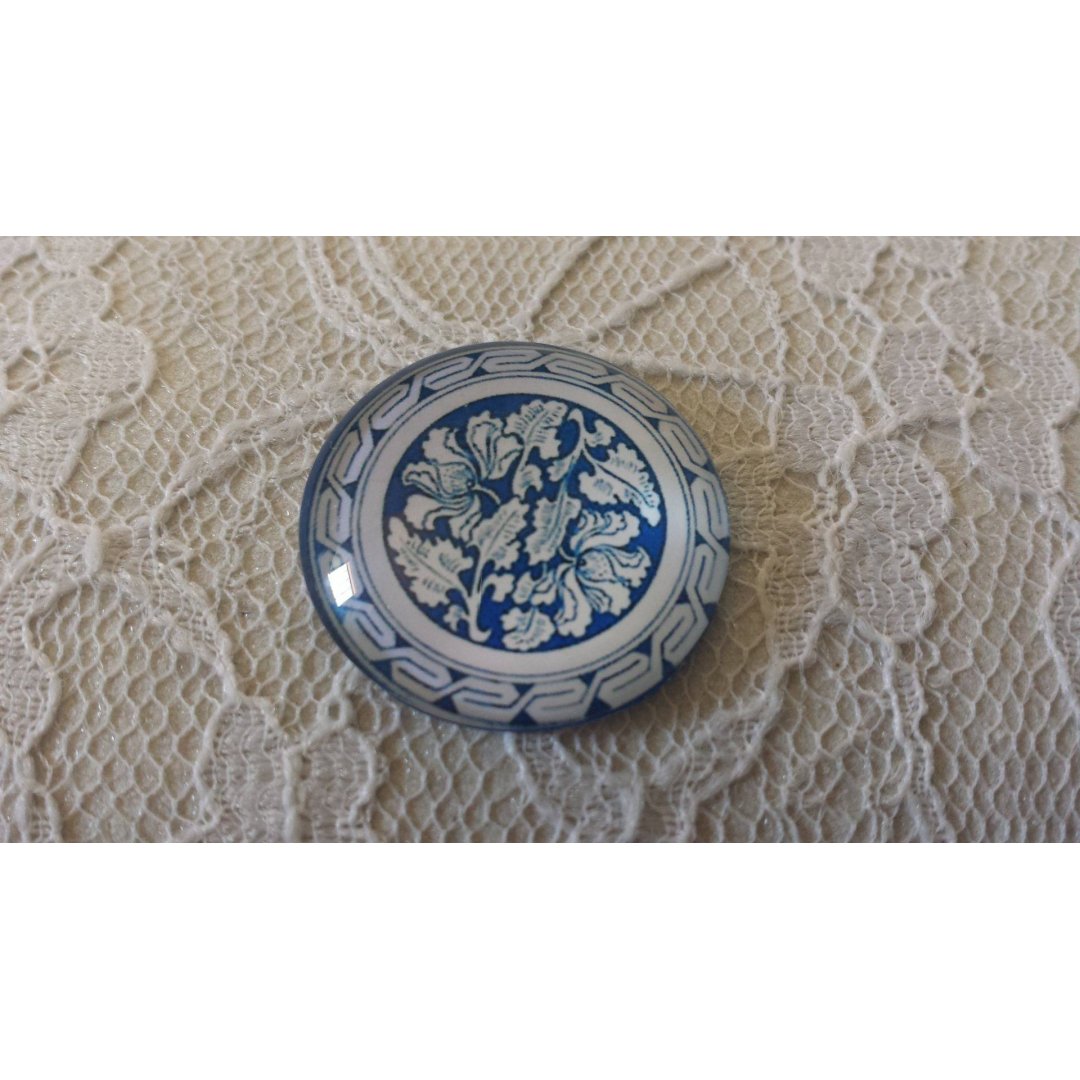 round glass cabochon 25mm flower 031 