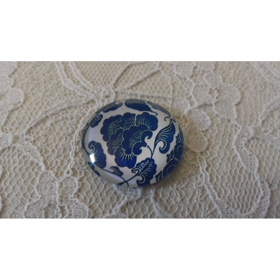 round glass cabochon 25mm flower 026 