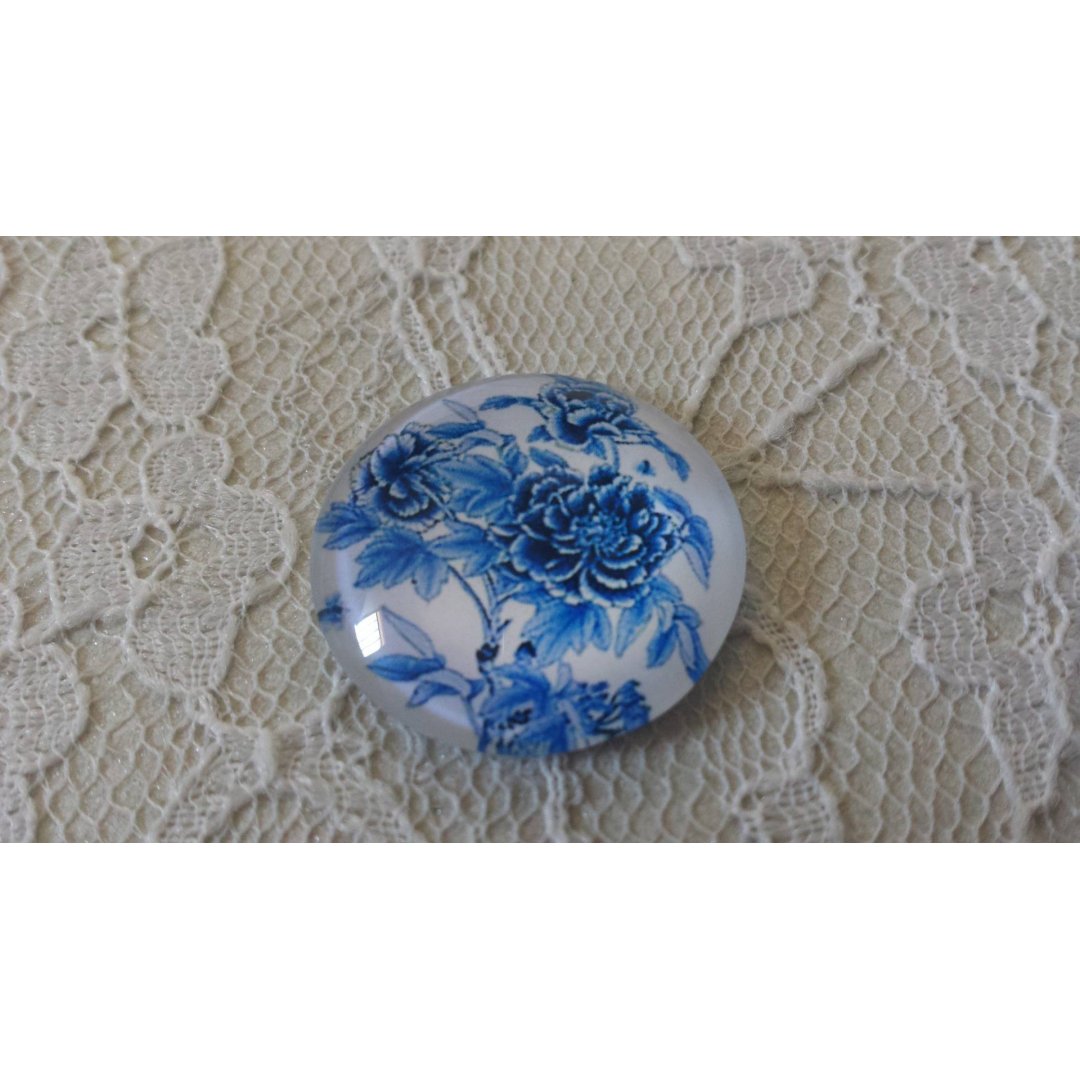 round glass cabochon 25mm flower 024 