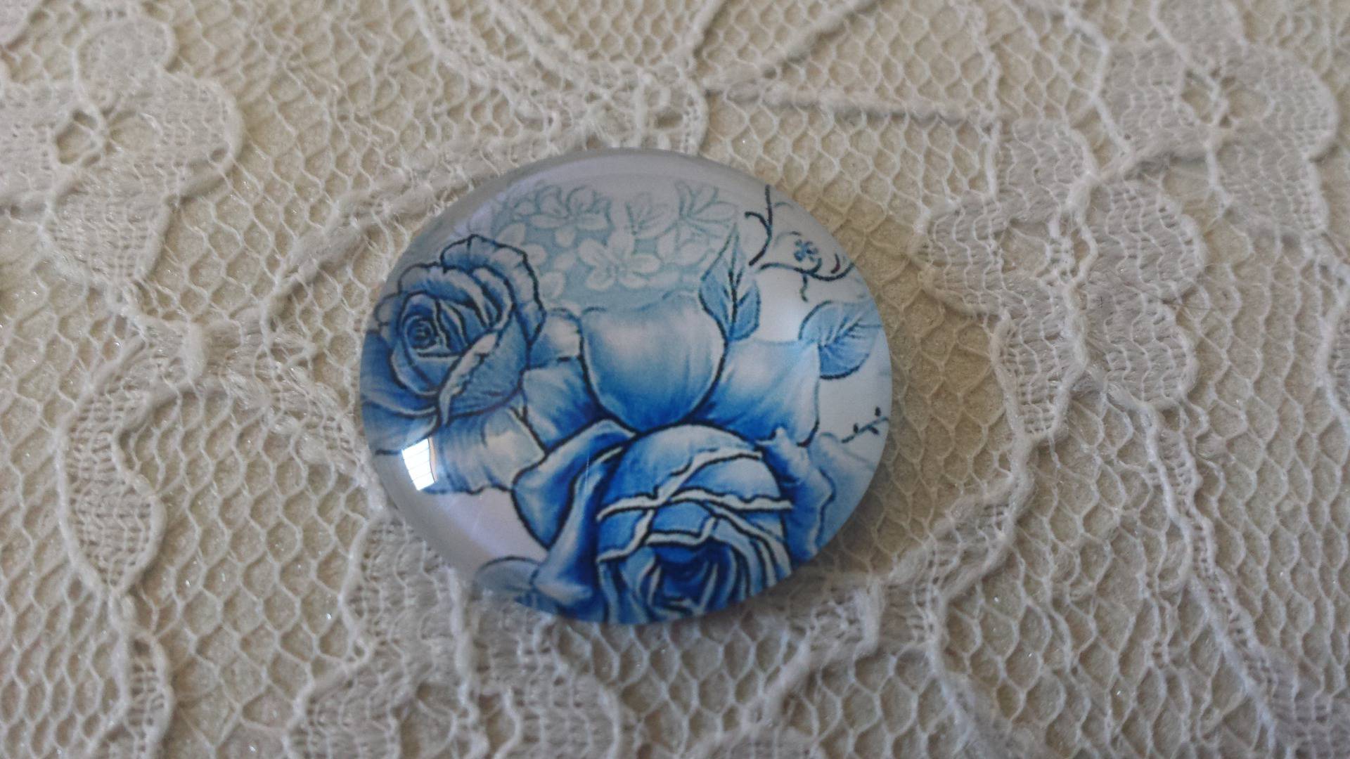 round glass cabochon 25mm flower 023 