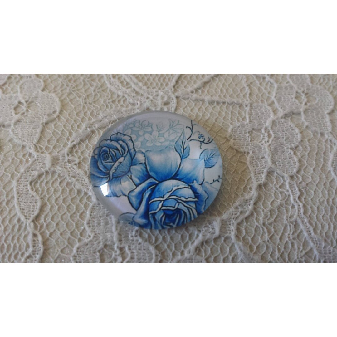 round glass cabochon 25mm flower 023 