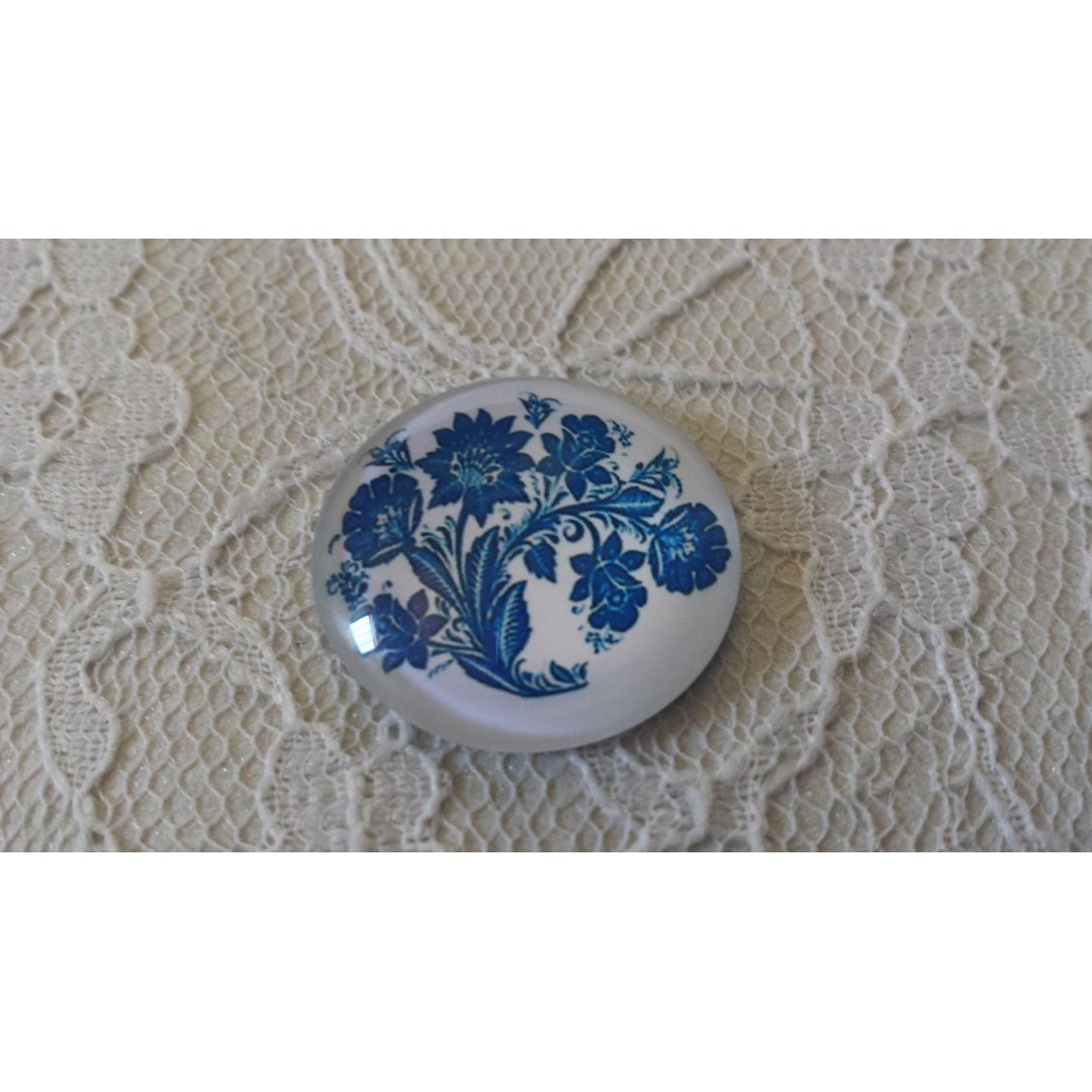 round glass cabochon 25mm flower 022 