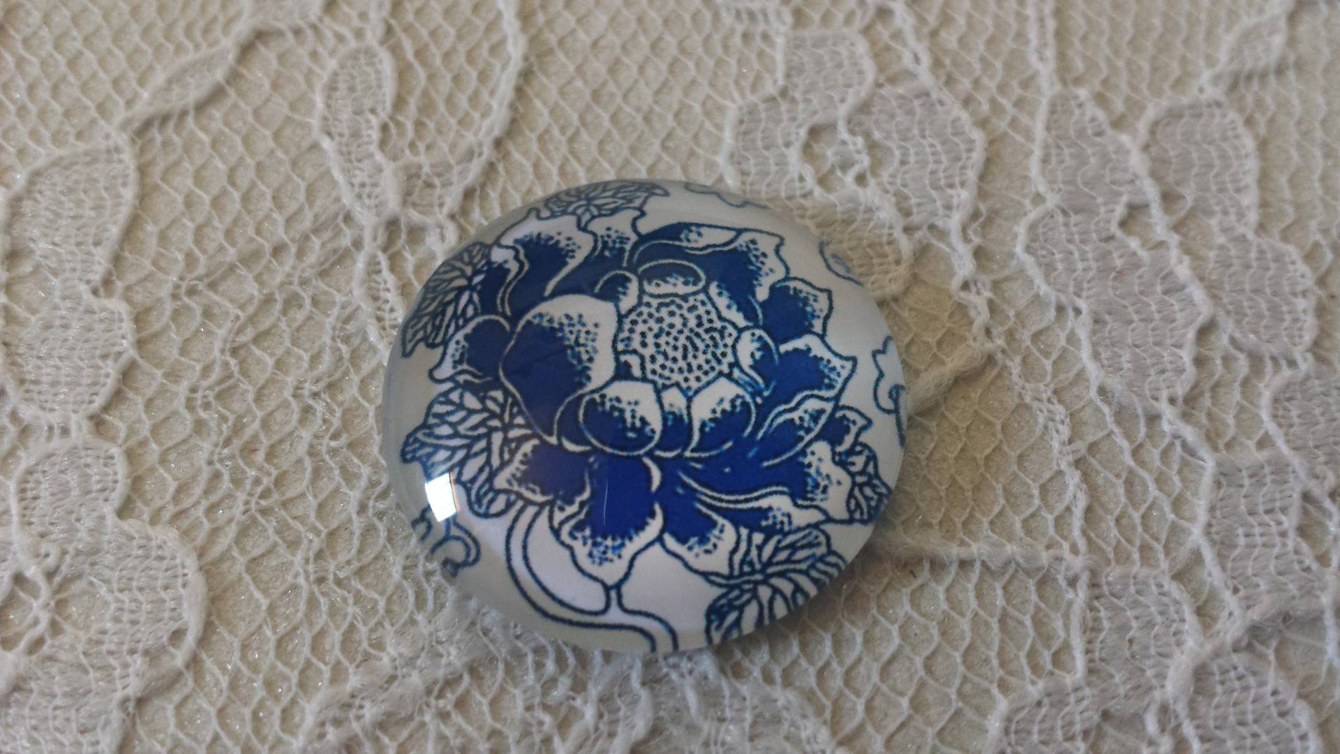 round glass cabochon 25mm flower 021 