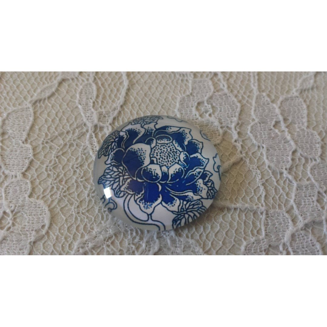 round glass cabochon 25mm flower 021 