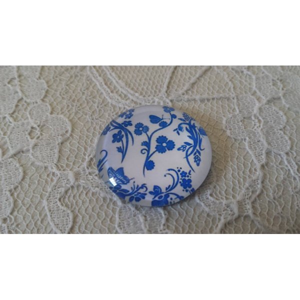 round glass cabochon 25mm flower 019 