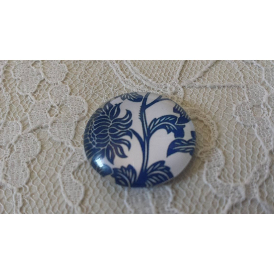 round glass cabochon 25mm flower 018 