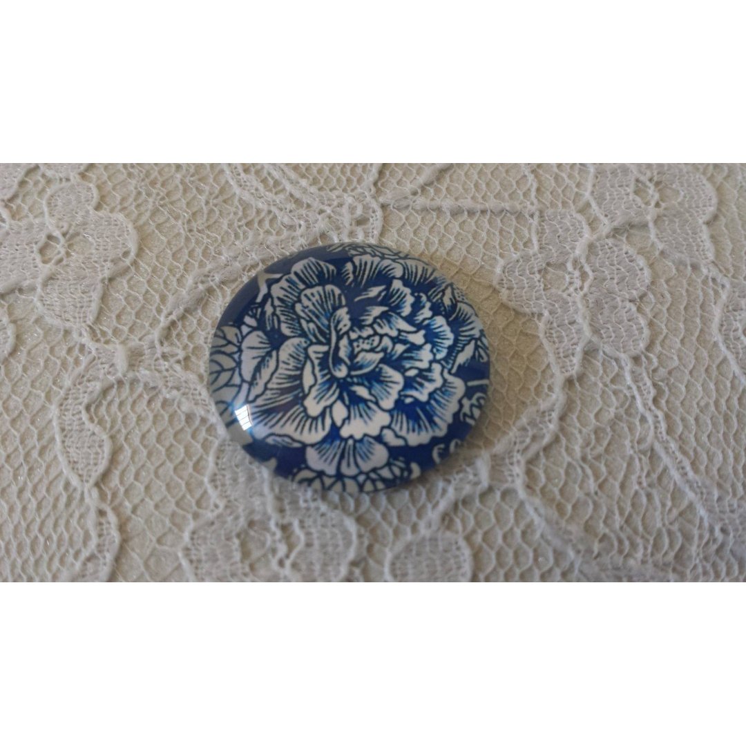 round glass cabochon 25mm flower 015 