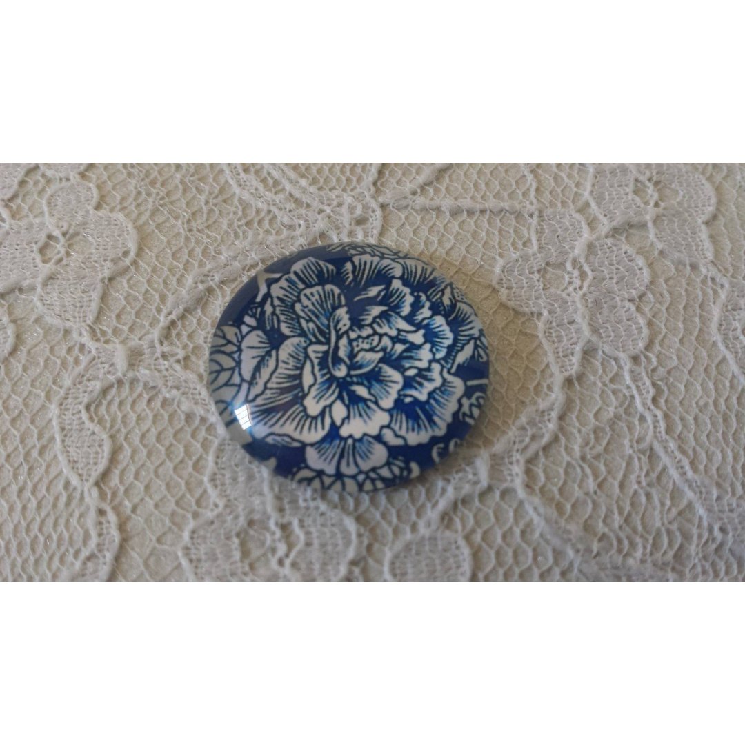 round glass cabochon 25mm flower 015 