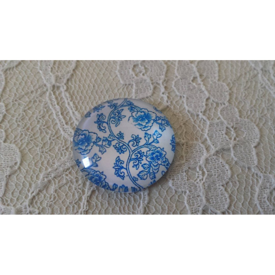 round glass cabochon 25mm flower 014 