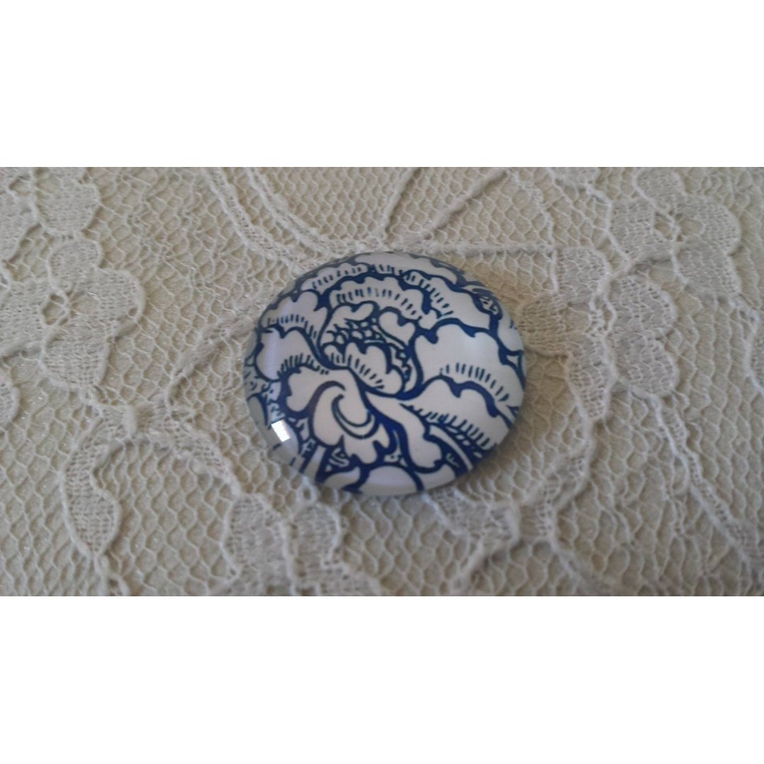 round glass cabochon 25mm flower 013 