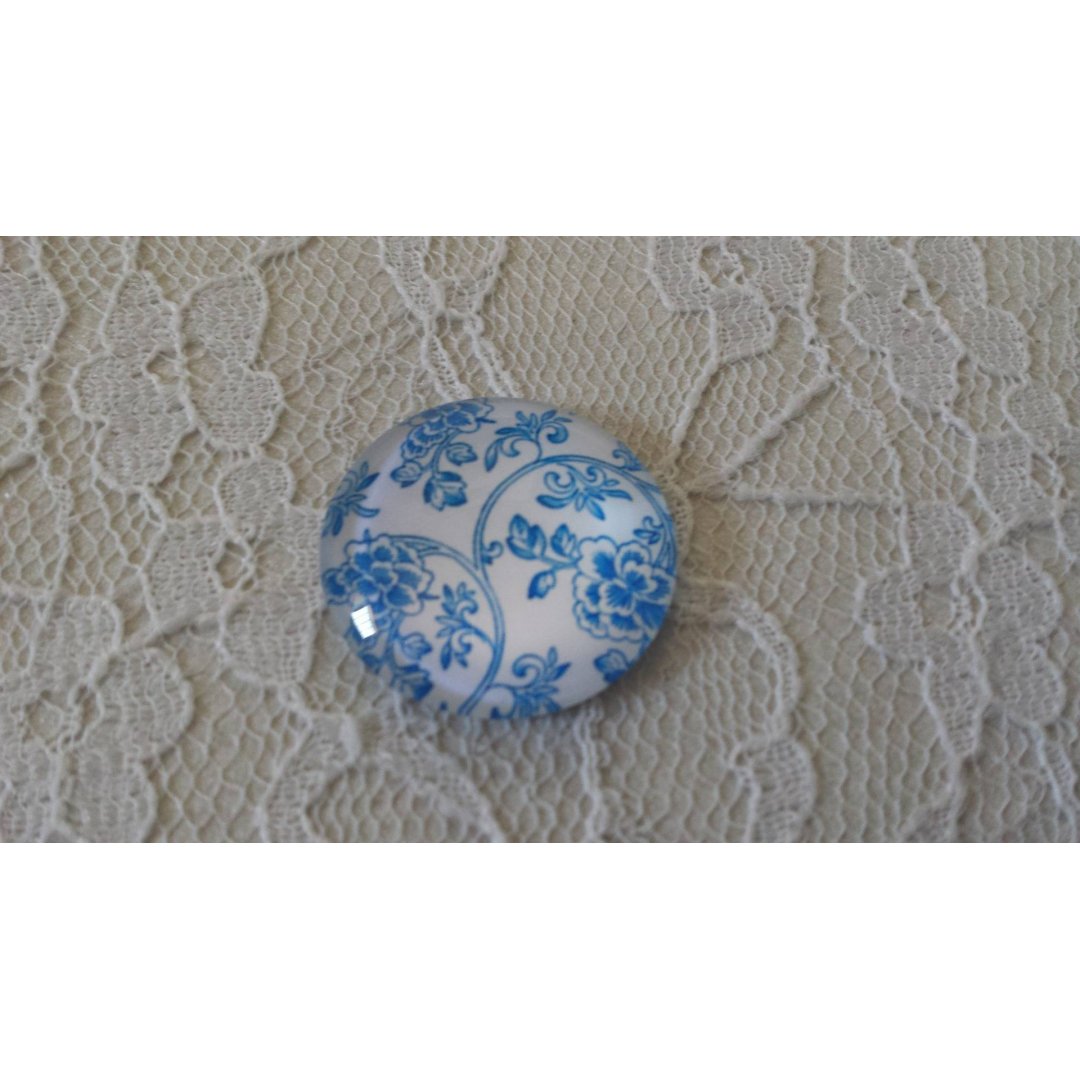 round glass cabochon 25mm flower 012 