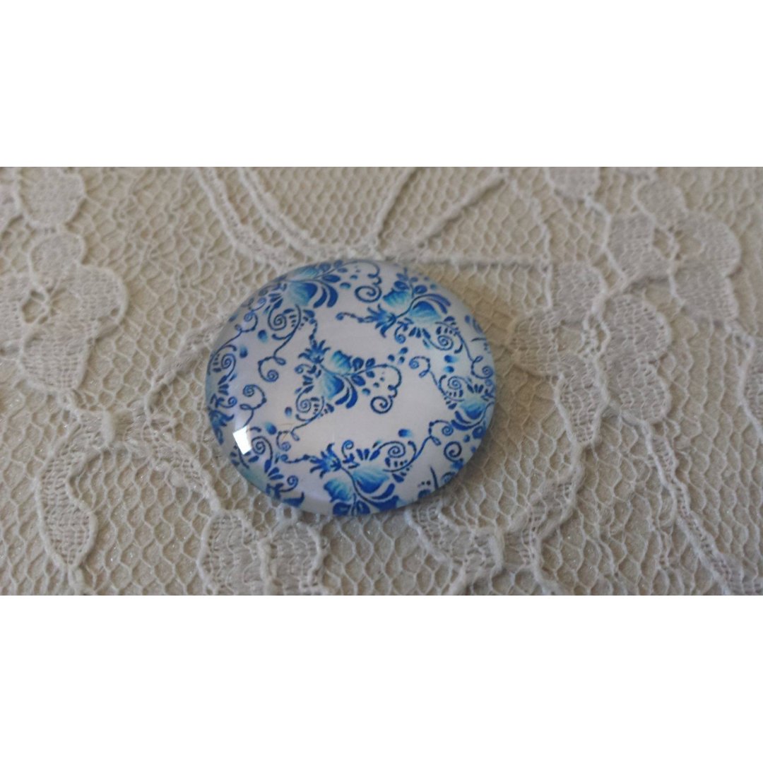 round glass cabochon 25mm flower 010 