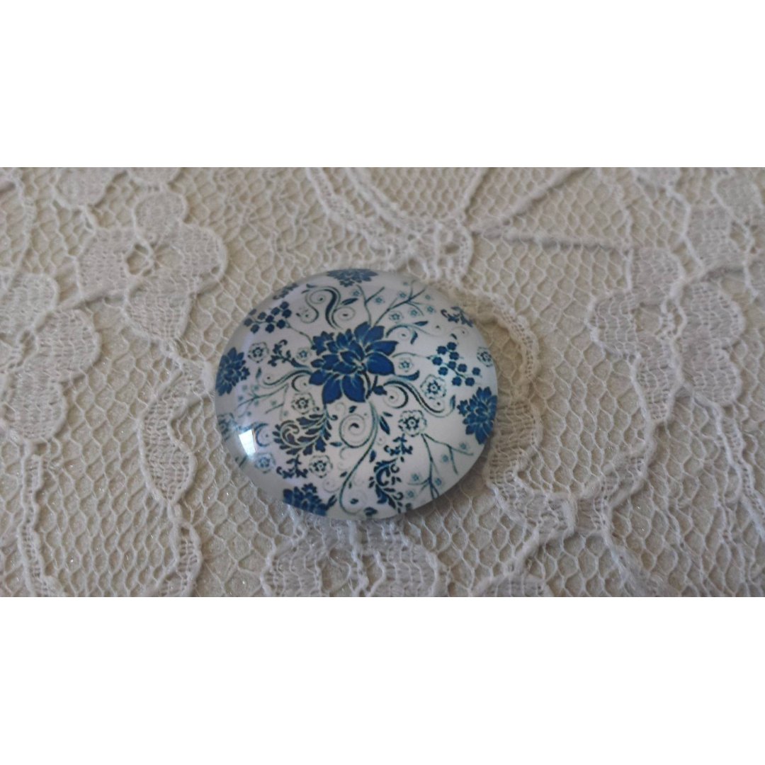 round glass cabochon 25mm flower 009 