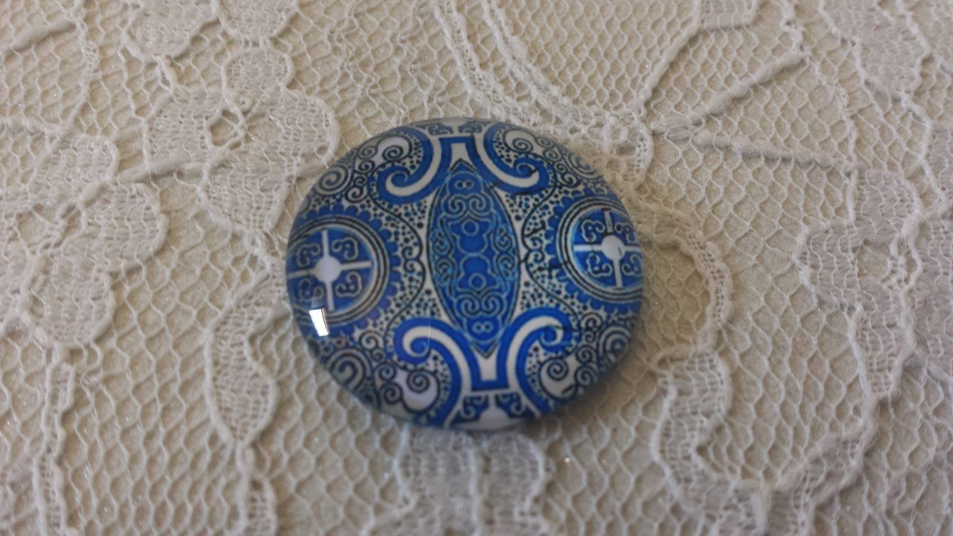 round glass cabochon 25mm flower 008 