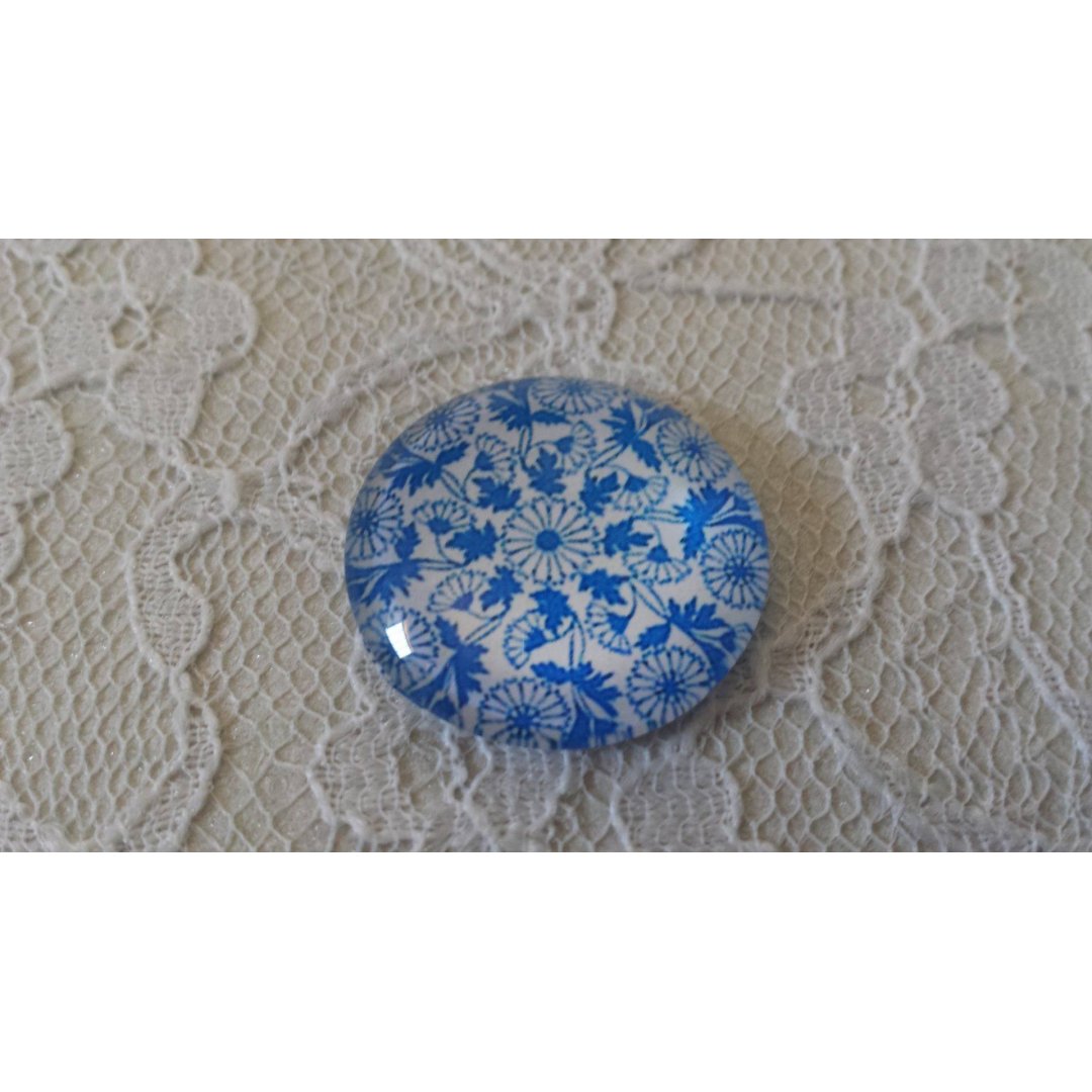 round glass cabochon 25mm flower 006 