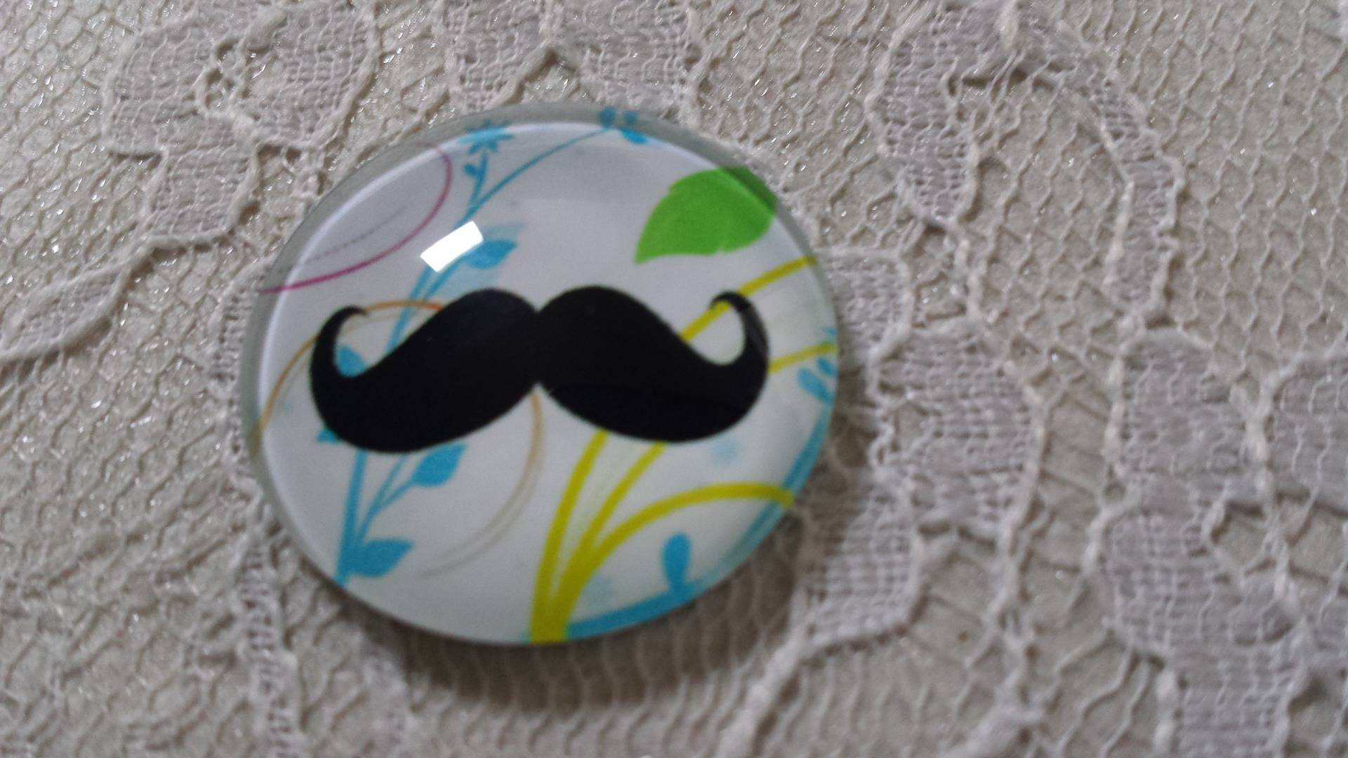 round glass cabochon 25mm mustache 031 