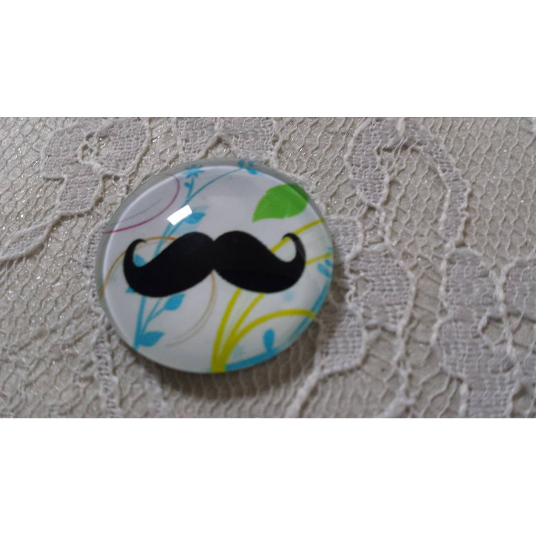 round glass cabochon 25mm mustache 031 