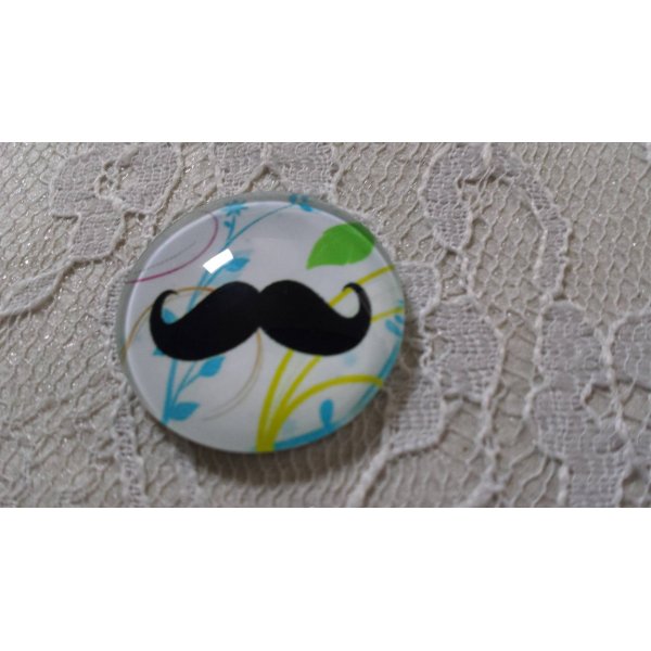 round glass cabochon 25mm mustache 031 