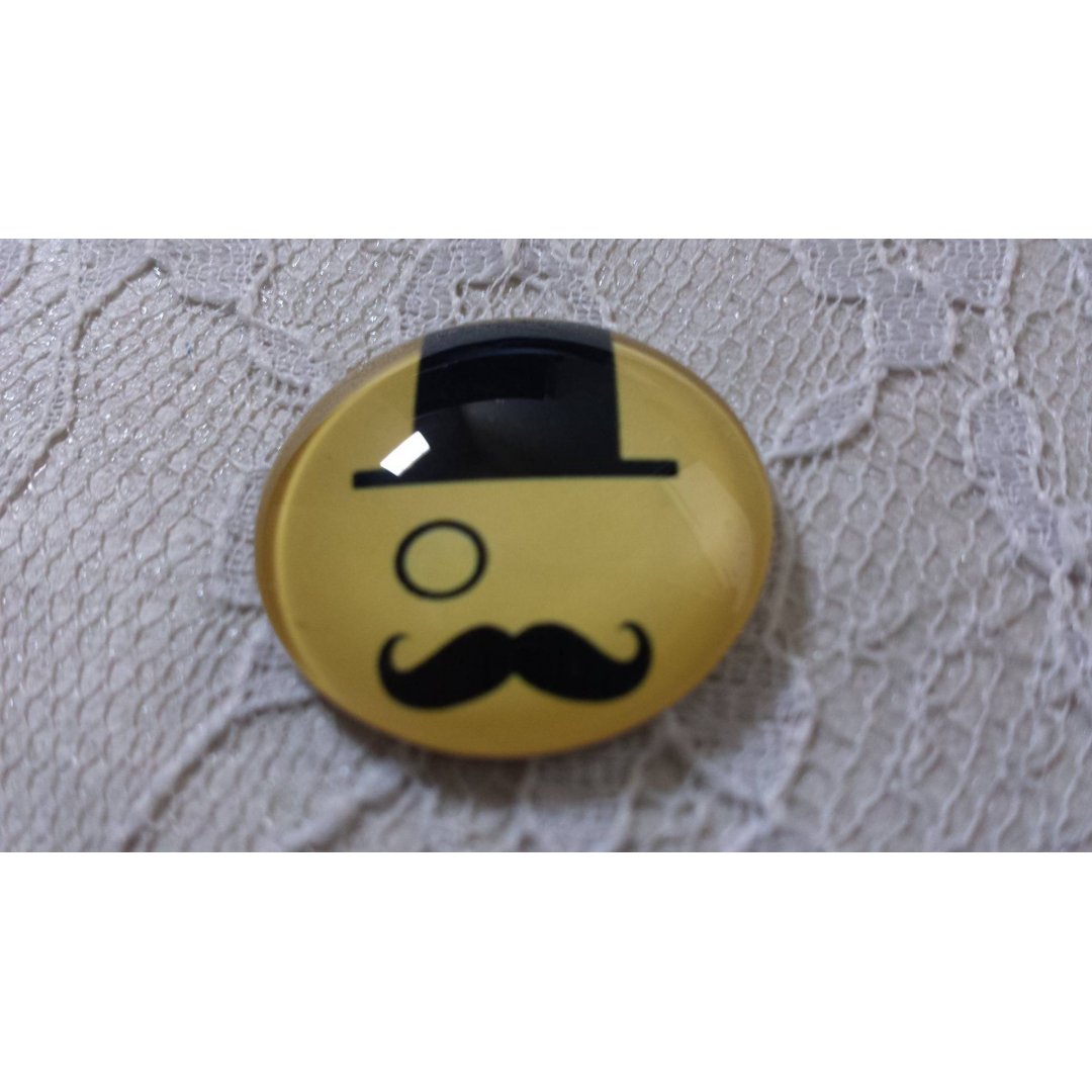 round glass cabochon 25mm mustache 023 