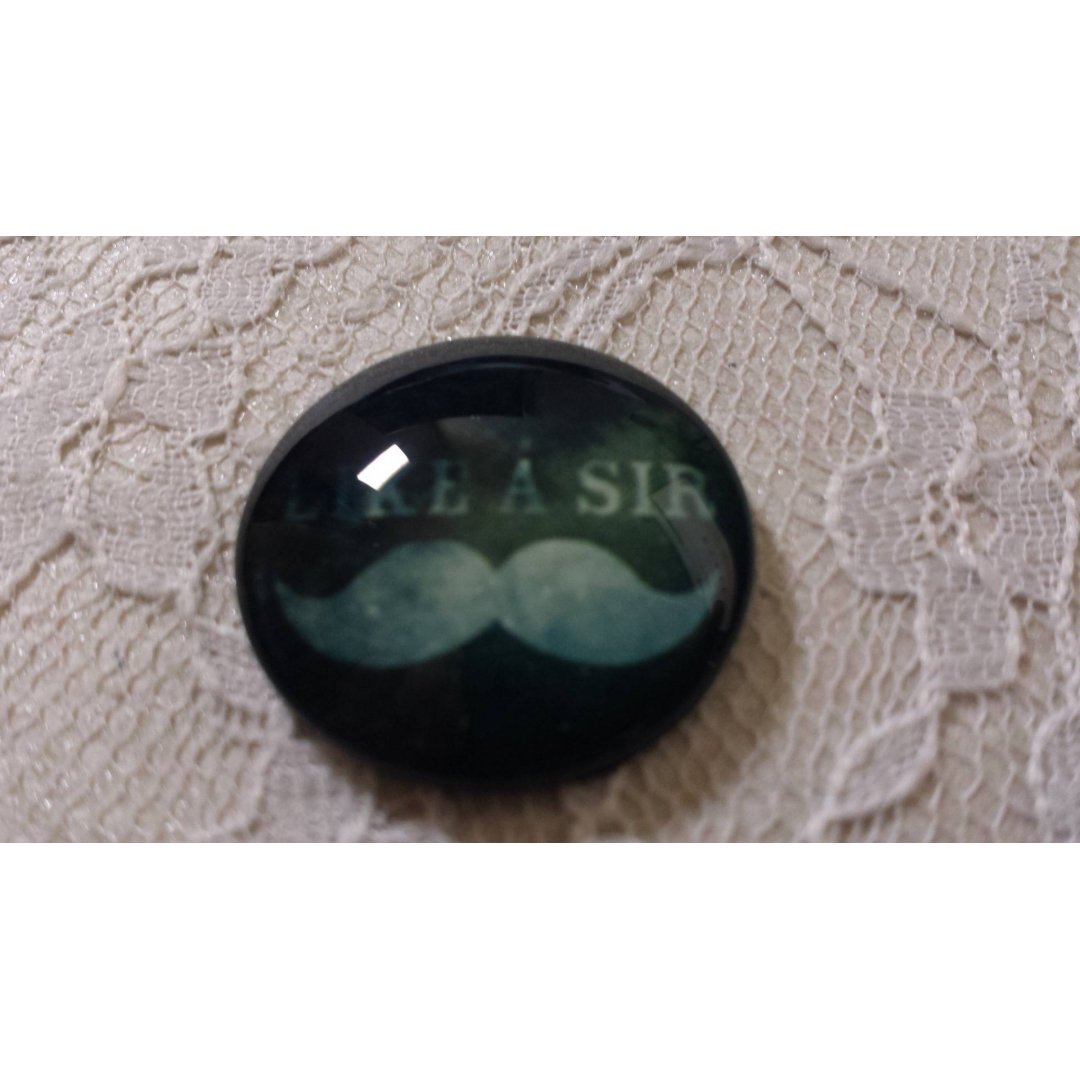 round glass cabochon 25mm mustache 021 