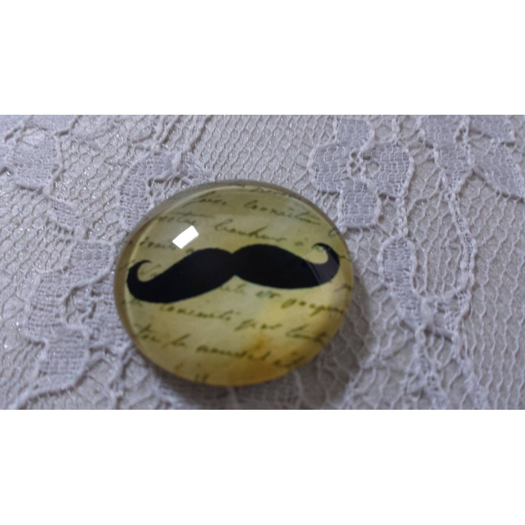 round glass cabochon 25mm moustache 020 