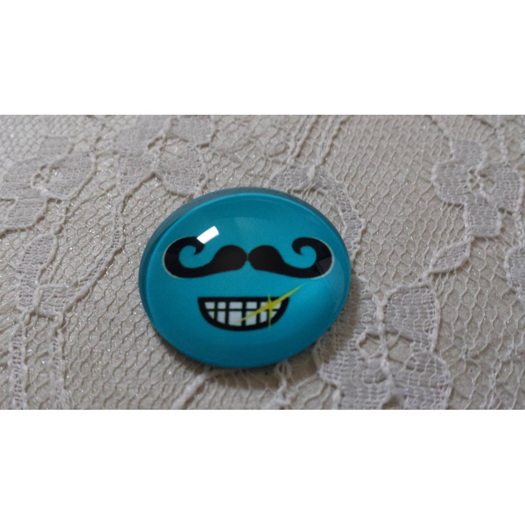 round glass cabochon 25mm moustache 019 