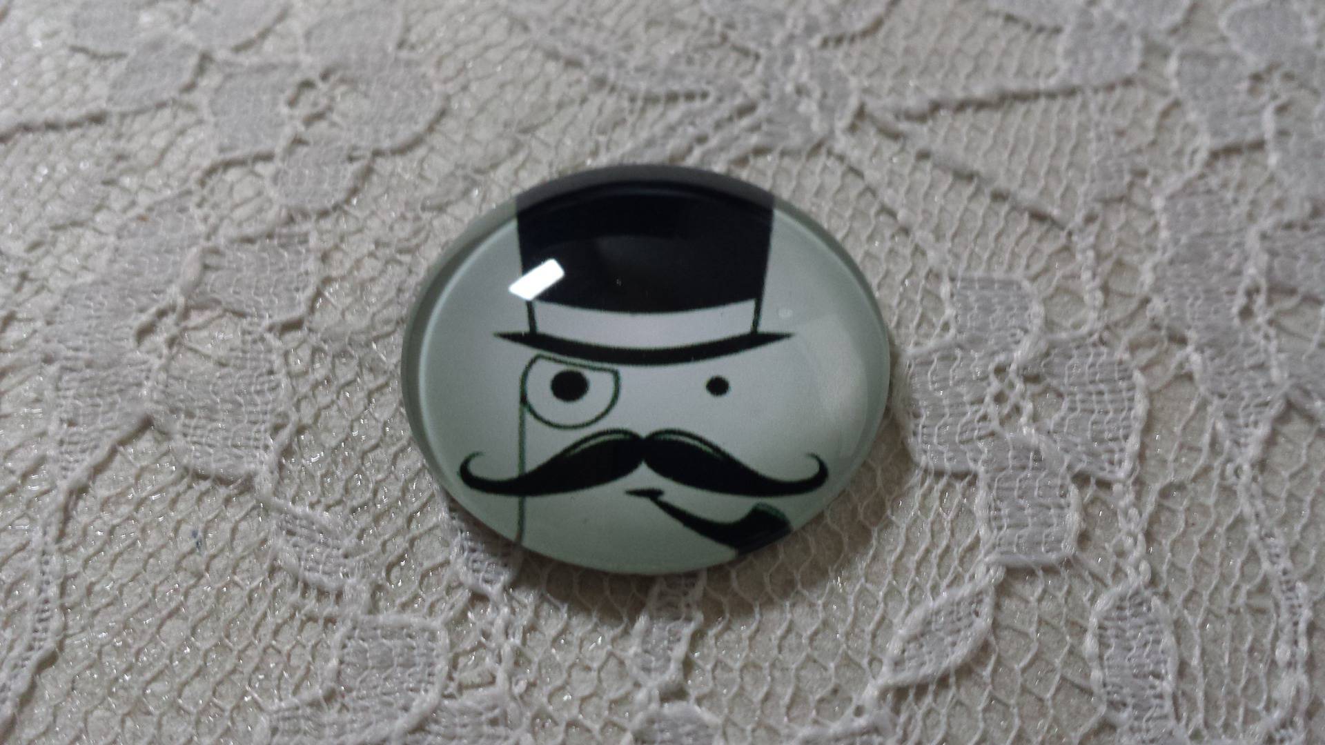 round glass cabochon 25mm moustache 017 