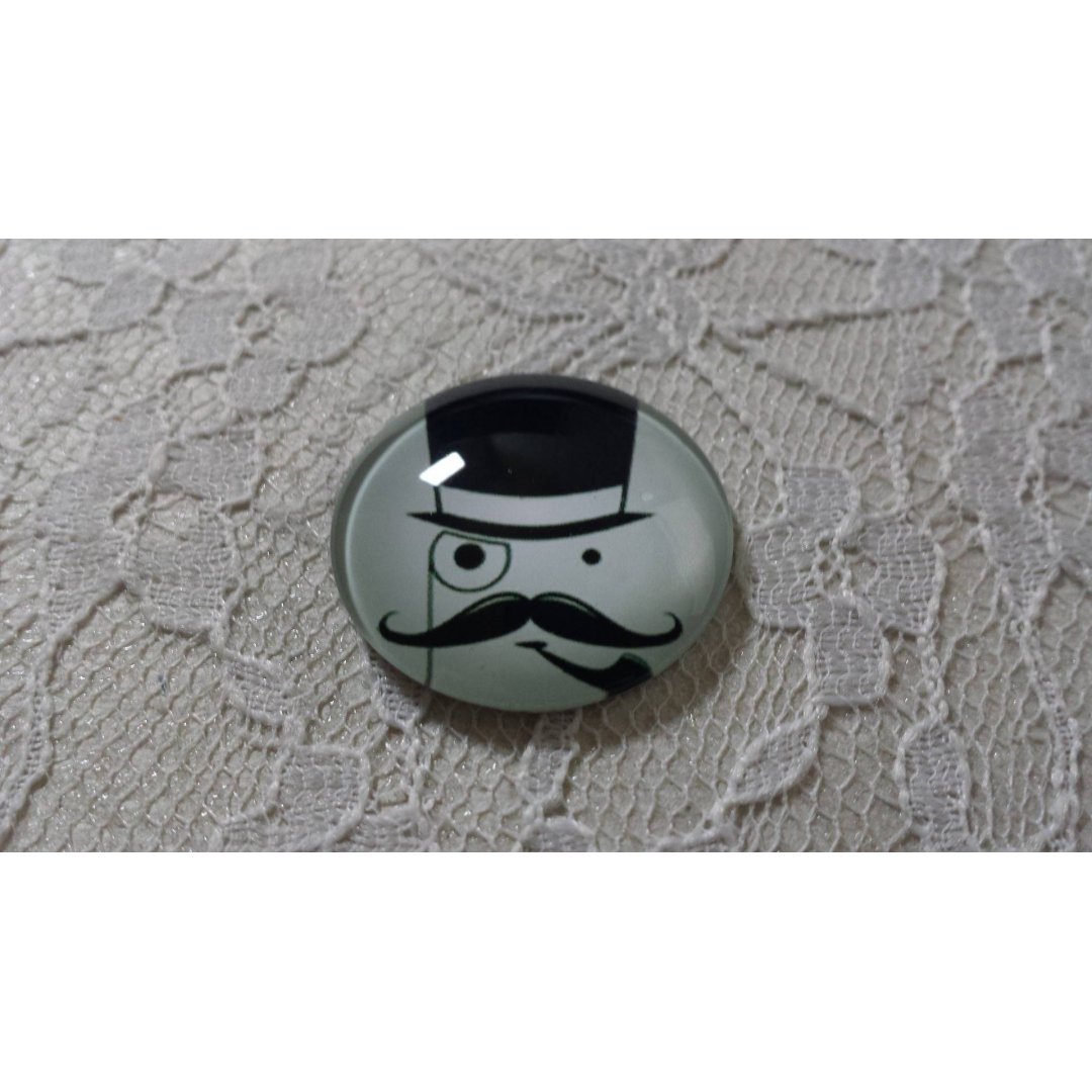 round glass cabochon 25mm moustache 017 